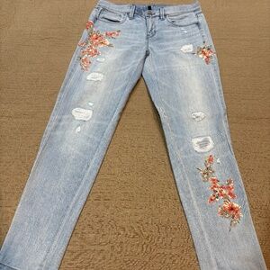 WHBM Light Blue Flowers Patches GirlFriend Jeans Women's 2